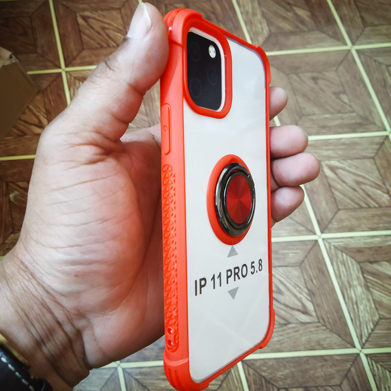 iPhone 11 Pro Back Case with Magnetic Ring Holder - Transparent Red - Tuzzut.com Qatar Online Shopping