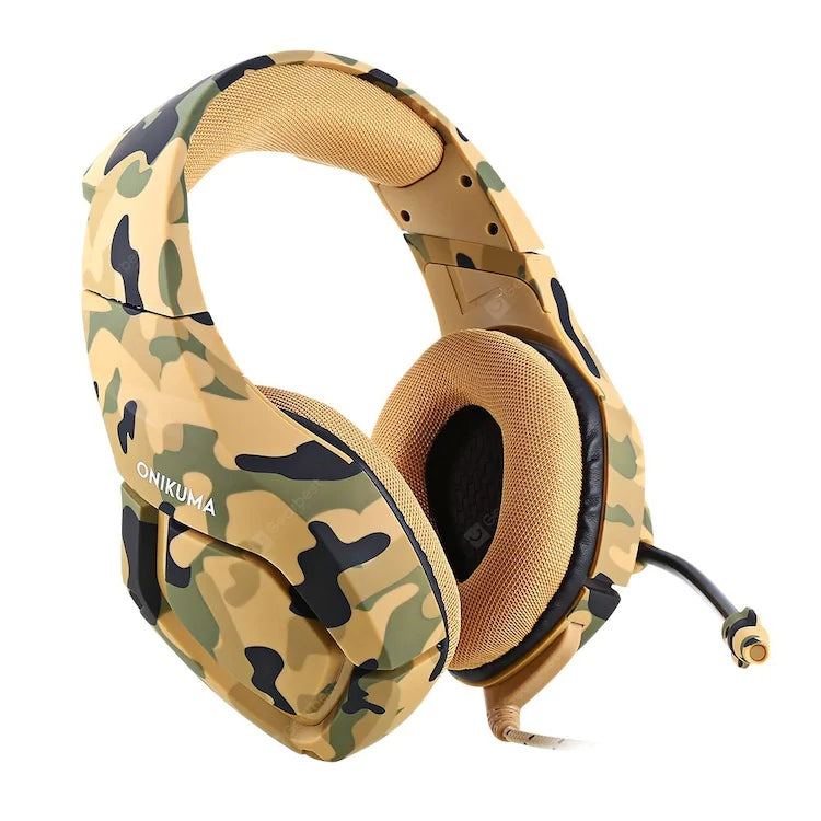ONIKUMA K1 Camouflage Design Headset with Mic Over-Ear Stereo Music Gaming Headphones Earphone for PS4, New Xbox One, Laptop Tablet Gamer - Military Yellow - TUZZUT Qatar Online Store