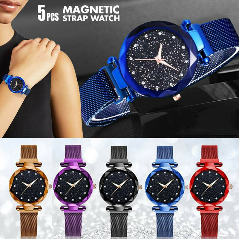 5 Pcs Magnetic Mesh Strap Watch Bundle - (Assorted Design and Colors) - Tuzzut.com Qatar Online Shopping