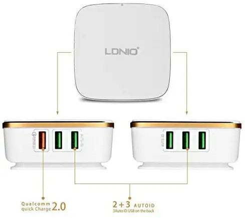 LDNIO USB Charger 6 Port with Quick Charge 2.0 35W 7A  - Tuzzut.com Qatar Online Shopping