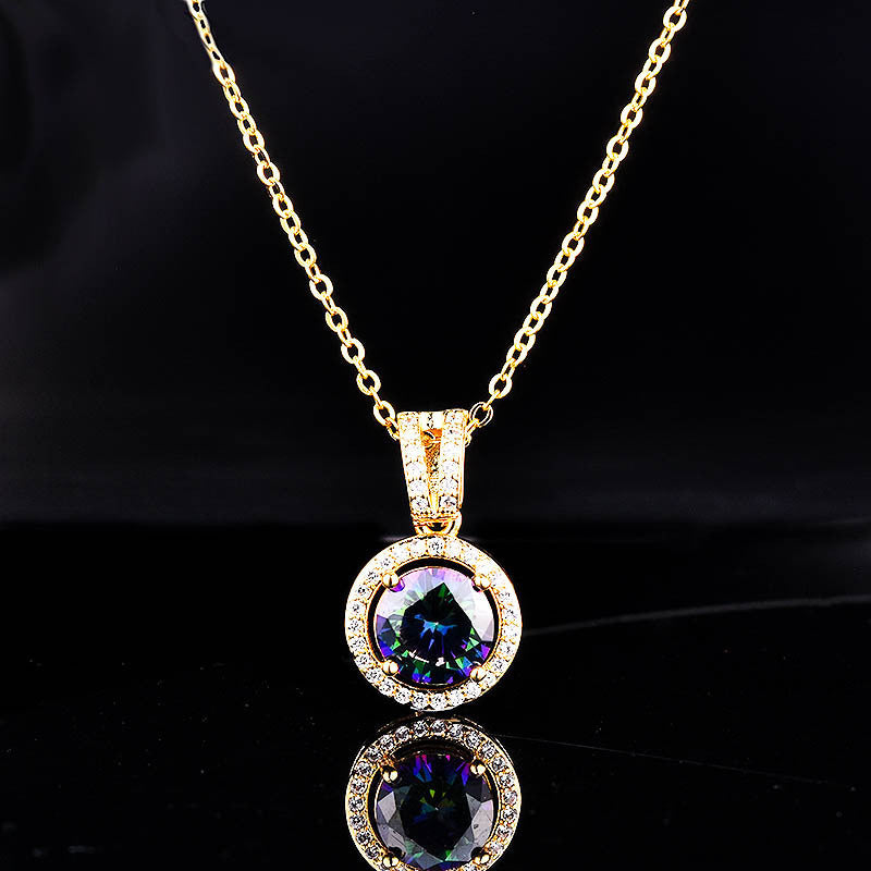 Women's Fashion Round Gemstone Pendant Necklace Jewelry NR-210G - Tuzzut.com Qatar Online Shopping
