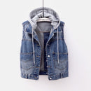Women's Fashion Sleeveless Denim Jacket Cowboy Coats Soft Hooded Warm Outwear - Tuzzut.com Qatar Online Shopping