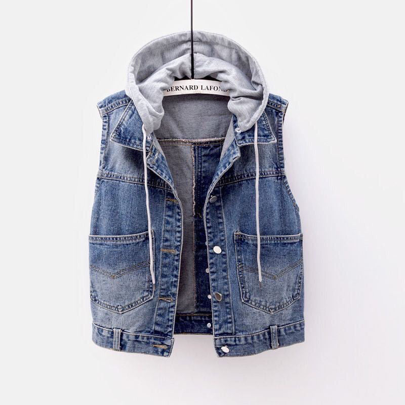 Women's Fashion Sleeveless Denim Jacket Cowboy Coats Soft Hooded Warm Outwear Women's Fashion Sleeveless Denim Jacket Cowboy Coats Soft Hooded Warm Outwear