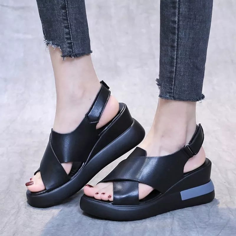 Women's Buckle Detail Slingback Wedge Sandals - Tuzzut.com Qatar Online Shopping