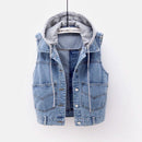 Women's Fashion Sleeveless Denim Jacket Cowboy Coats Soft Hooded Warm Outwear - Tuzzut.com Qatar Online Shopping