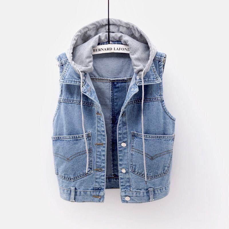 Women's Fashion Sleeveless Denim Jacket Cowboy Coats Soft Hooded Warm Outwear Women's Fashion Sleeveless Denim Jacket Cowboy Coats Soft Hooded Warm Outwear
