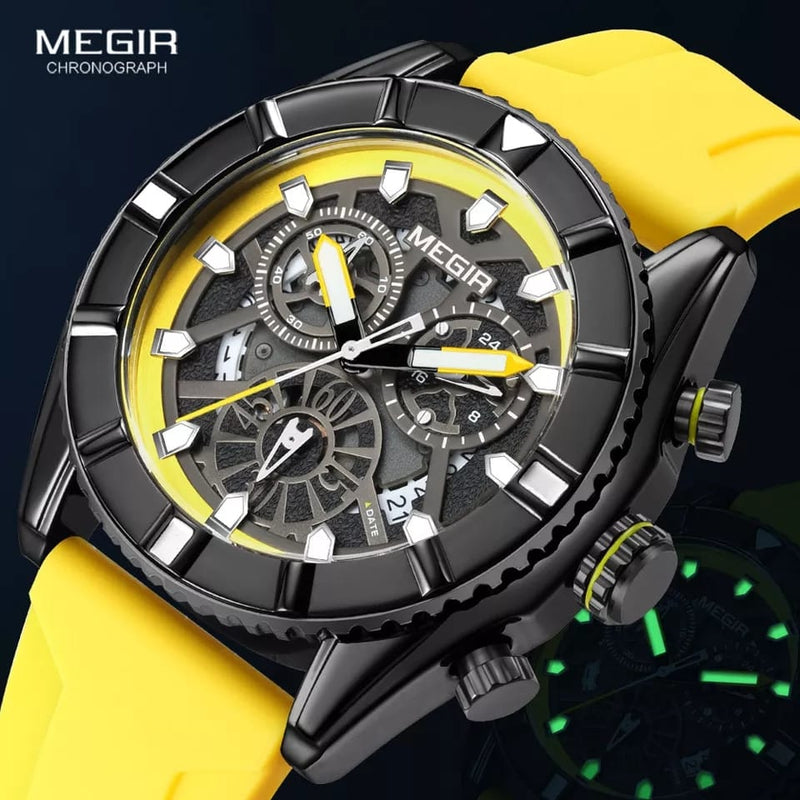 Megir Luxury Sports Luminous Chronograph Quartz Watch - MN2209G Yellow - Tuzzut.com Qatar Online Shopping