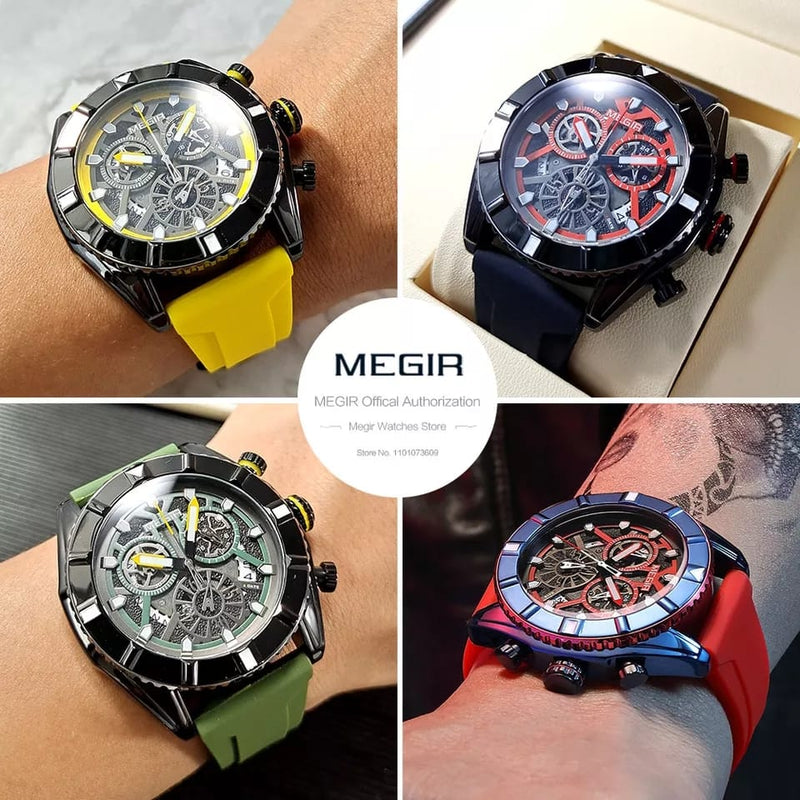 Megir Luxury Sports Luminous Chronograph Quartz Watch - MN2209G Yellow - Tuzzut.com Qatar Online Shopping