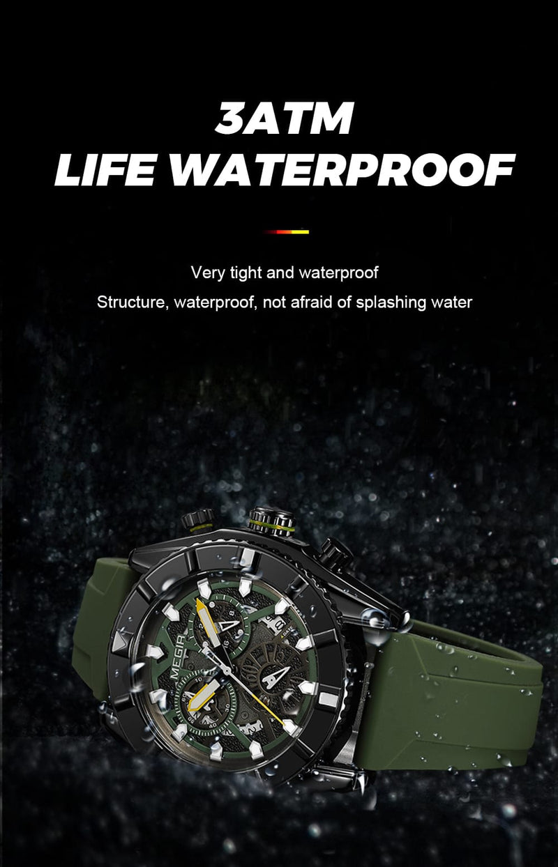 Megir Luxury Sports Luminous Chronograph Quartz Watch - MN2209G Black - Tuzzut.com Qatar Online Shopping