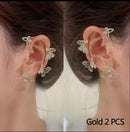 1 Pair Women's Fashion Leaf Butterfly Earrings Ear Cuffs Clip - Tuzzut.com Qatar Online Shopping