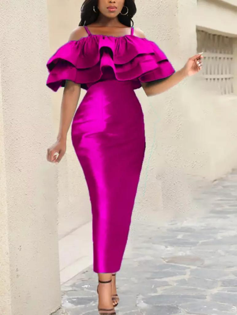 Shiny Midi Evening Dress Women Party Dress - Tuzzut.com Qatar Online Shopping