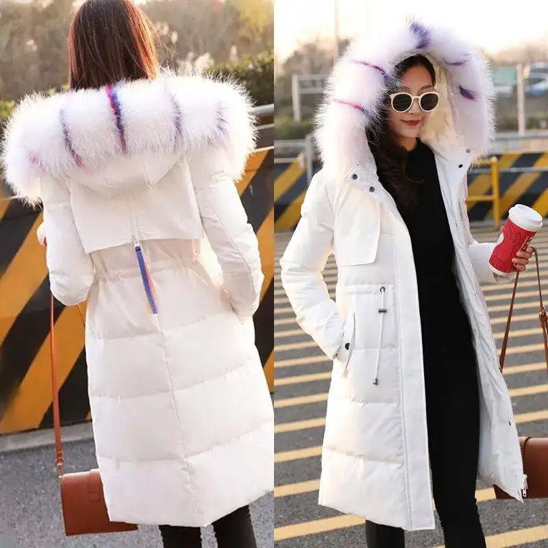 Fashionable High Quality hooded down coat ladies Parker Jacket Large Collar Trim Winter Top Warm Fur Lined Coats S31747 - Tuzzut.com Qatar Online Shopping