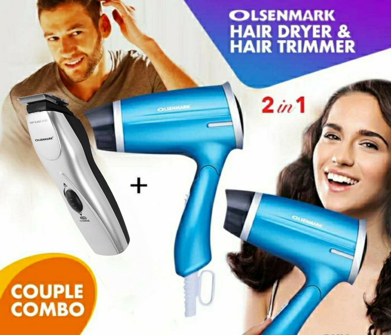 Olsenmark OMH4008+OMTR3001
 Pack Of Mini Hair Dryer & Hair and Beard Trimmer Couple Combo (Set of 2) - Tuzzut.com Qatar Online Shopping