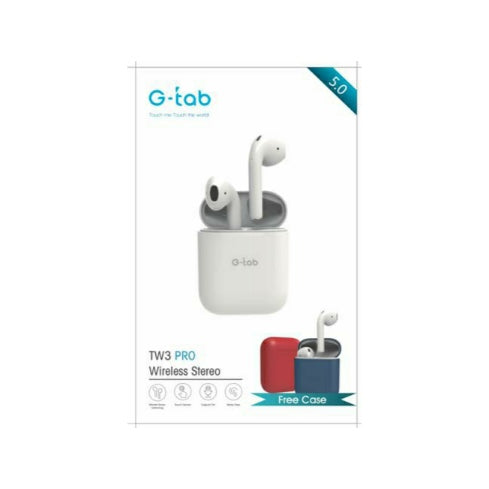 G-tab TW3 Pro Wireless Stereo V5.0 Bluetooth Headset with Charging Case + Free Silicon Case - TUZZUT Qatar Online Store