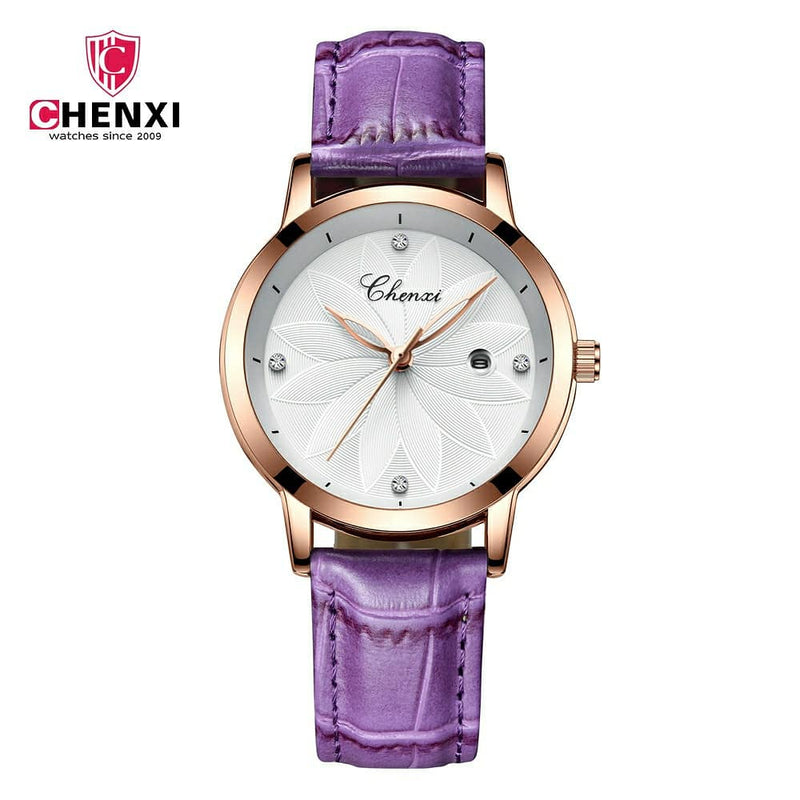 Chenxi Fashion Designer Ladies Luxury Leather Strap Watches CX-303L - Blue Gold - TUZZUT Qatar Online Store