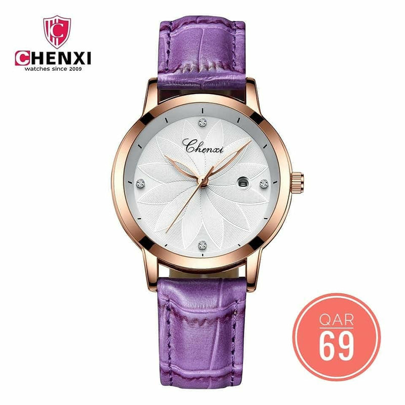 Chenxi Fashion Designer Ladies Luxury Leather Strap Watches CX-303L - Blue Gold - Tuzzut.com Qatar Online Shopping