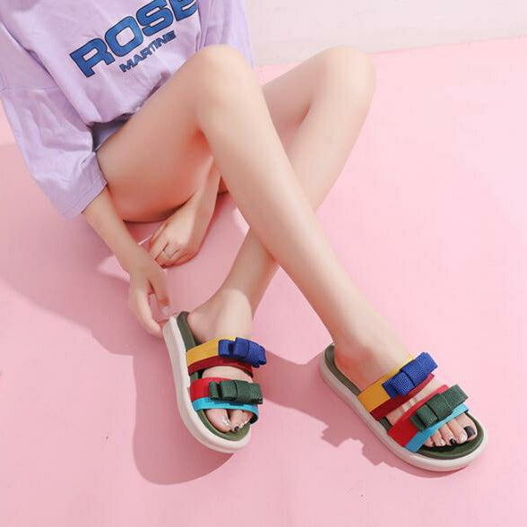 Women’s Casual Fashion Colored Bows Thick Soled Flat Slippers - Tuzzut.com Qatar Online Shopping