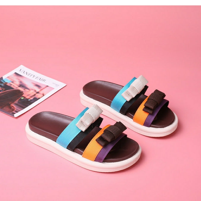 Women’s Casual Fashion Colored Bows Thick Soled Flat Slippers - Tuzzut.com Qatar Online Shopping