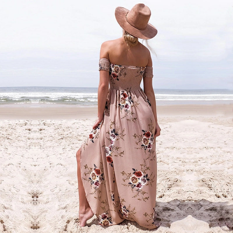 Women's Fashion Floral Dress Summer Split Floral Maxi Beach Sundress - Tuzzut.com Qatar Online Shopping