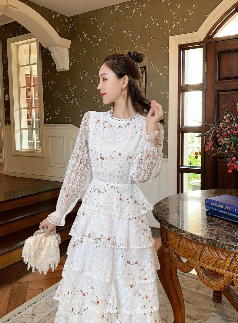 Women's Long-Sleeve Floral Embroidery Elegant Party Maxi Dress - Tuzzut.com Qatar Online Shopping