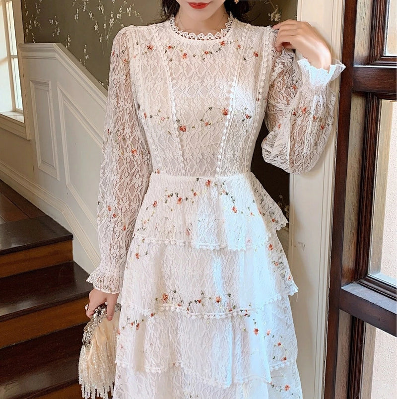 Women's Long-Sleeve Floral Embroidery Elegant Party Maxi Dress - Tuzzut.com Qatar Online Shopping