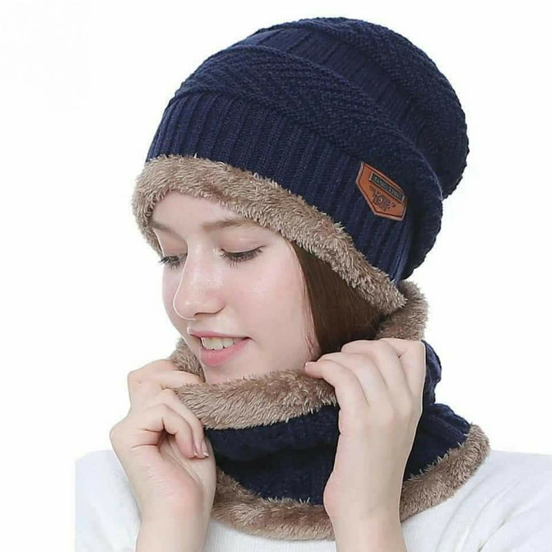 1set Kids' Solid Color Bear Embroidered Knitted Hat & Scarf Set