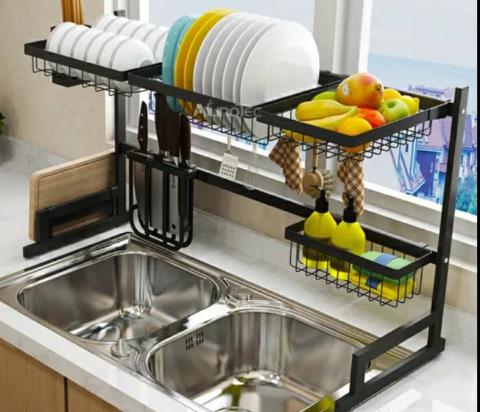 Kitchen Rack Shelf Dish Drying Rack 85cm Over The Sink - Black - Tuzzut.com Qatar Online Shopping