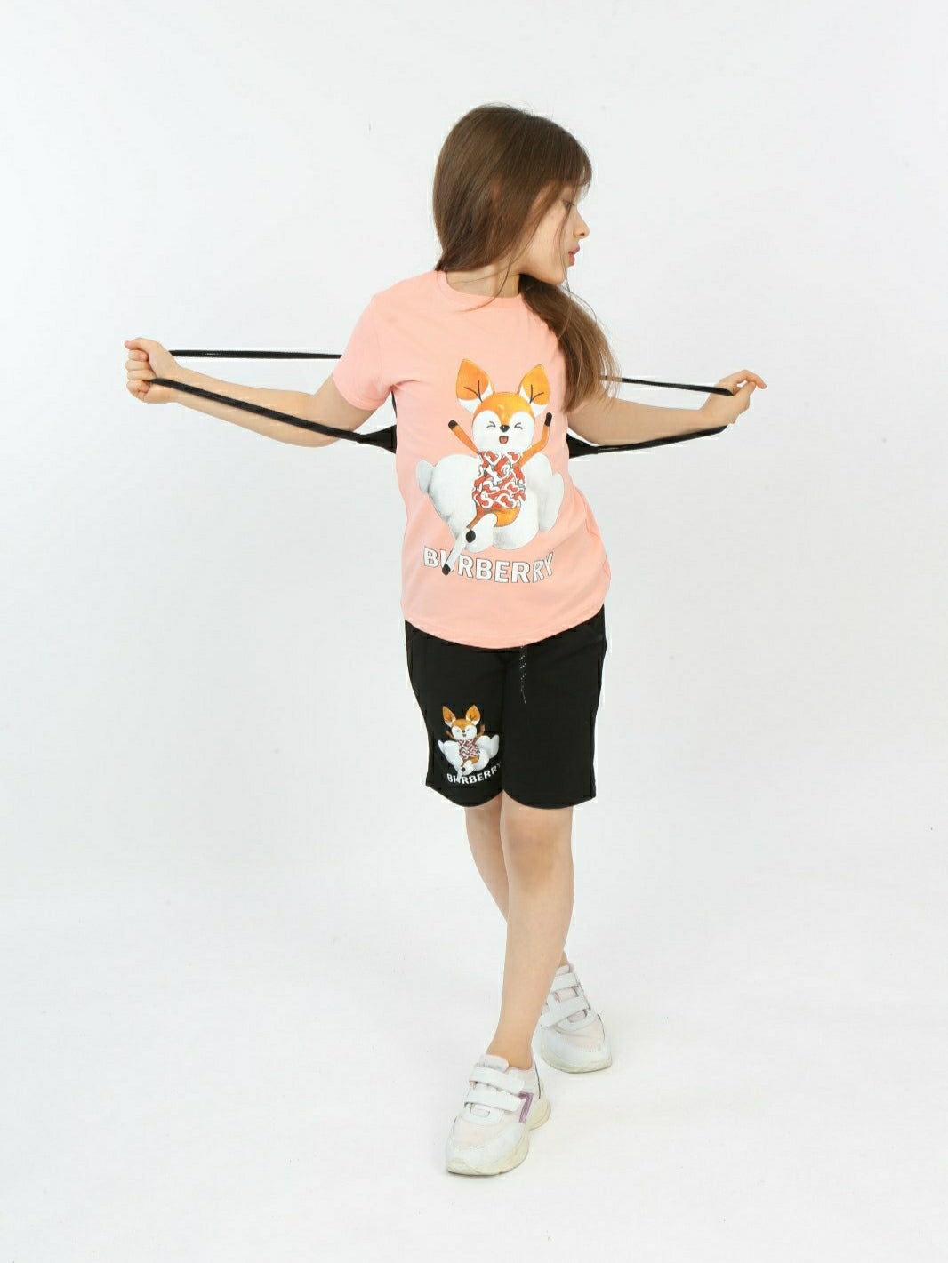 Girls Top Short Burberry 3pcs Set - Pink TK1120 Girls Top Short Burberry 3pcs Set - Pink TK1120