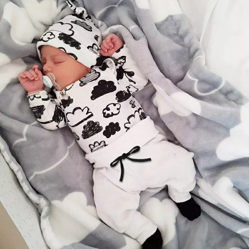 3-piece Cloud Printed Sweatshirt & Pants & Hat for Baby Boy - TUZZUT Qatar Online Store