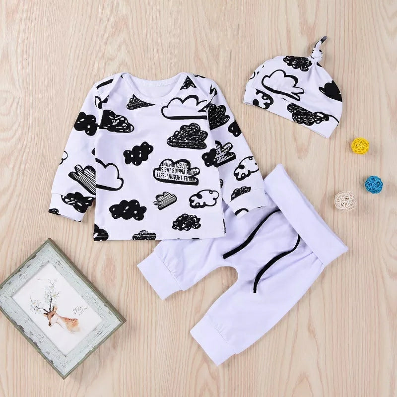 3-piece Cloud Printed Sweatshirt & Pants & Hat for Baby Boy - TUZZUT Qatar Online Store