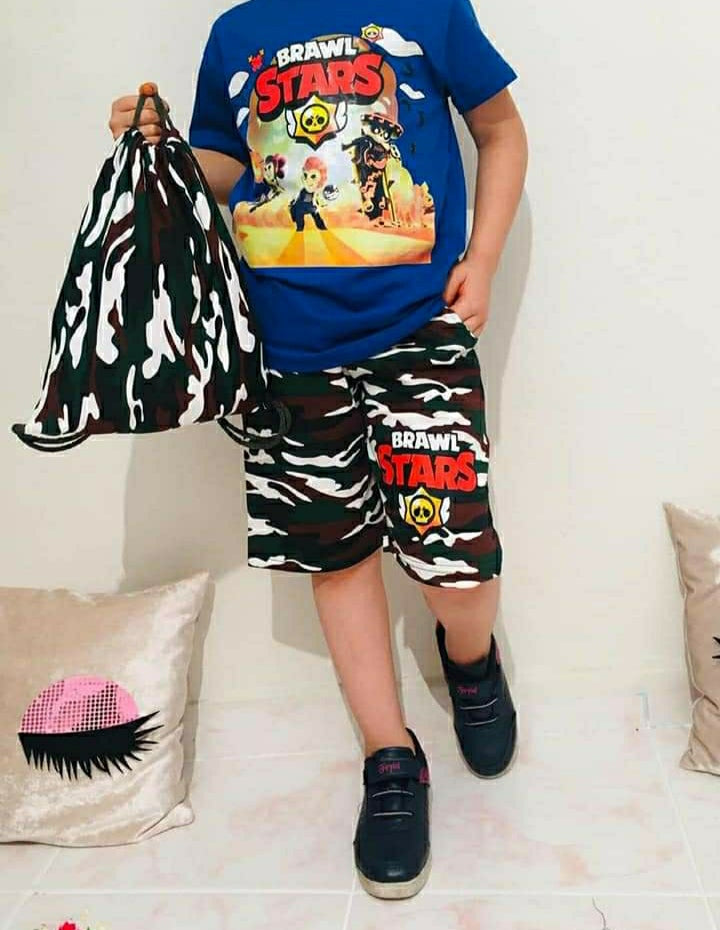 Boys T-shirt Short Brawl Stars 3pcs Set - Blue TK2210 - Tuzzut.com Qatar Online Shopping