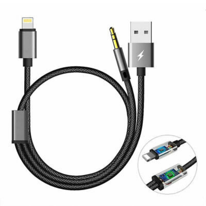 Lightning to USB Cable + 3.5mm Jack Car AUX Audio Adapter Cord For iPhone - Yesido YAU18 - Tuzzut.com Qatar Online Shopping