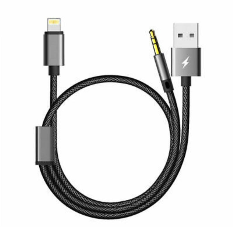 Lightning to USB Cable + 3.5mm Jack Car AUX Audio Adapter Cord For iPhone - Yesido YAU18 - Tuzzut.com Qatar Online Shopping