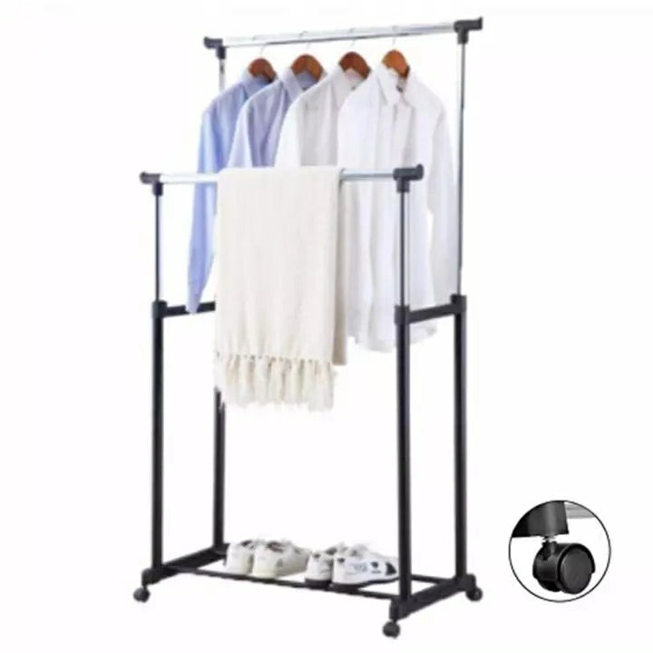 Double Pole Telescopic Stainless Steel Clothes Rack - Tuzzut.com Qatar Online Shopping