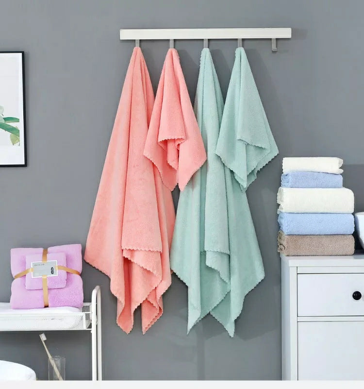 2Pcs Luxury Super Large Towel Set High Absorbent Soft - ( Bath Towel + Face Towel ) - Tuzzut.com Qatar Online Shopping