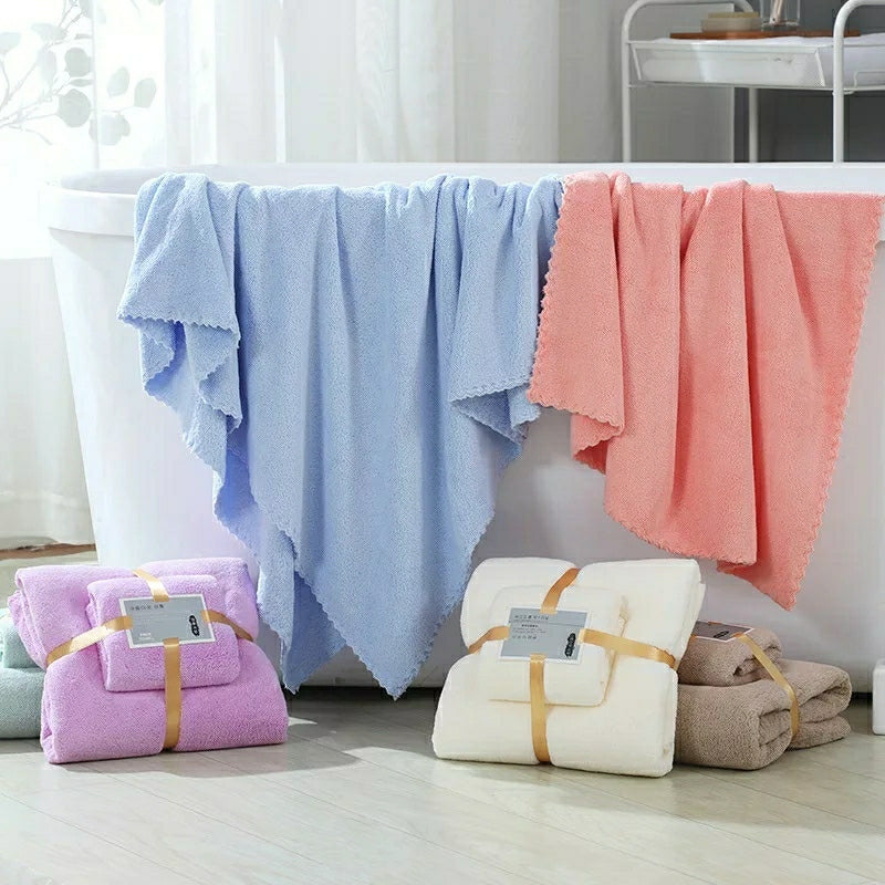 2Pcs Luxury Super Large Towel Set High Absorbent Soft - ( Bath Towel + Face Towel ) - Tuzzut.com Qatar Online Shopping