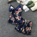 Women’s Floral Printed Lace-Trim Pajama Set (Cami Top + Shorts) - Tuzzut.com Qatar Online Shopping