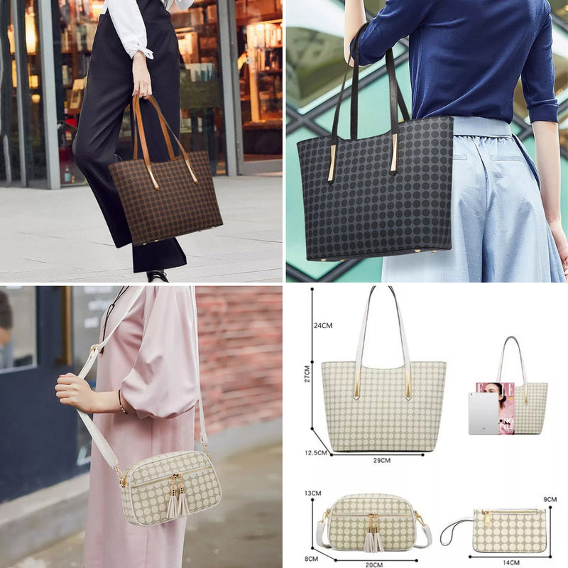 4 Pcs Tote Shoulder Handbag Wallet Set - Beige - Tuzzut.com Qatar Online Shopping