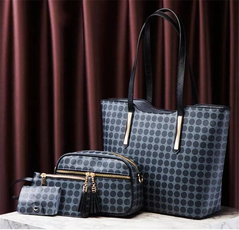 4 Pcs Tote Shoulder Handbag Wallet Set - Black - Tuzzut.com Qatar Online Shopping