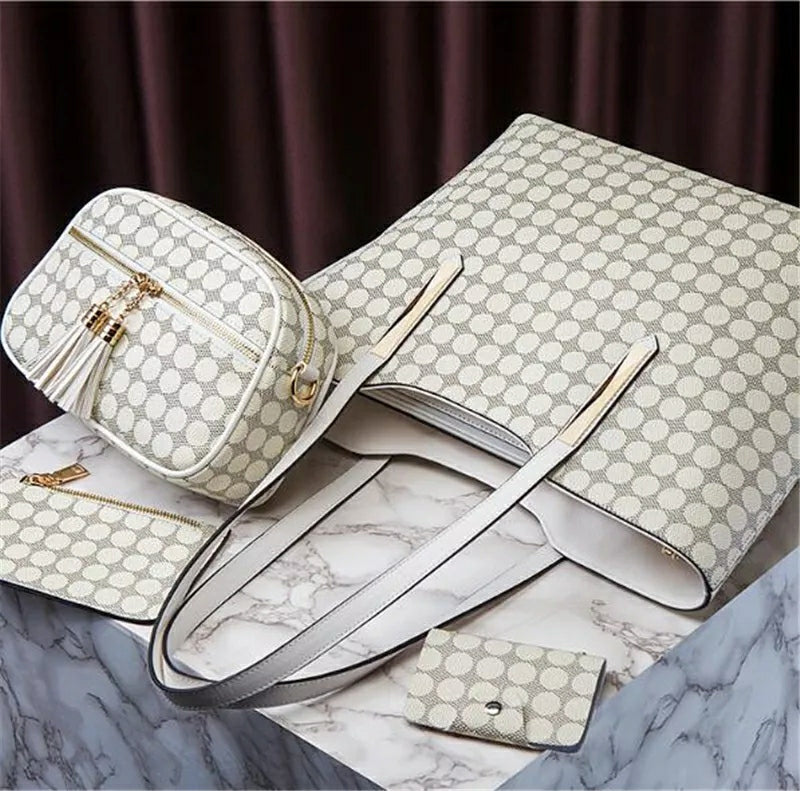 4 Pcs Tote Shoulder Handbag Wallet Set - Beige - TUZZUT Qatar Online Store