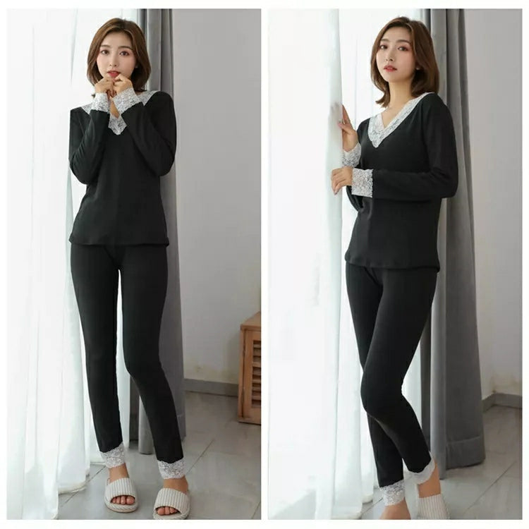 Women's Fashion Full Sleeves Nightdress Sleepwear T245 - Black - TUZZUT Qatar Online Store
