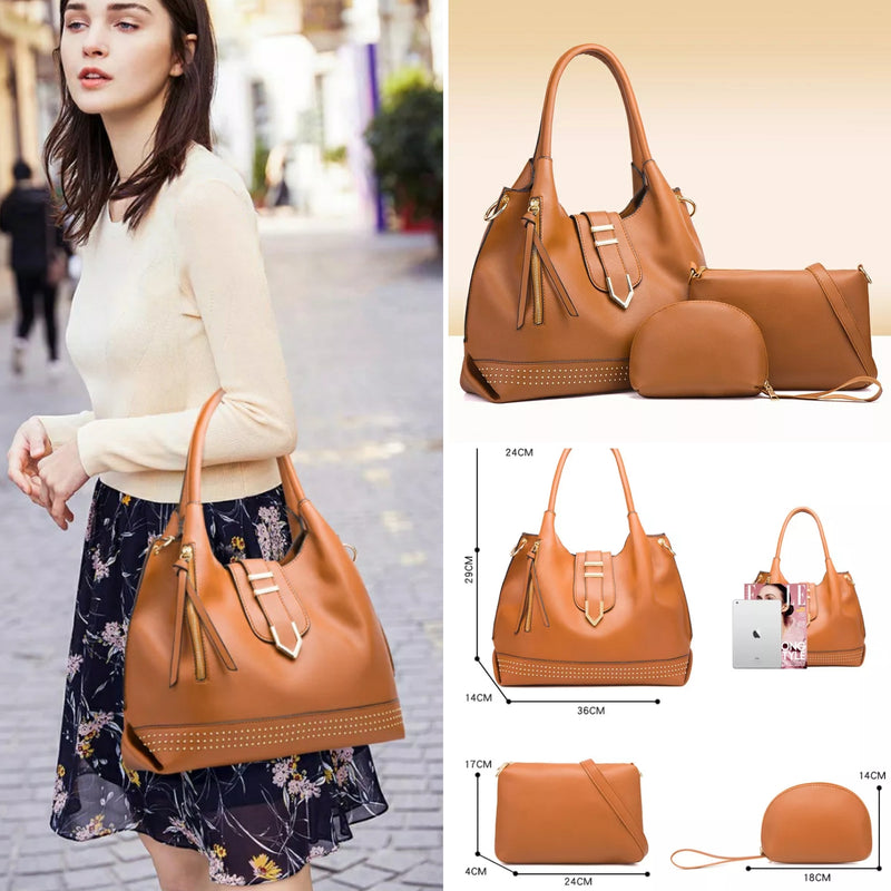3 Pcs Fashion Tote Shoulder Handbag Set AB1425 - TUZZUT Qatar Online Store