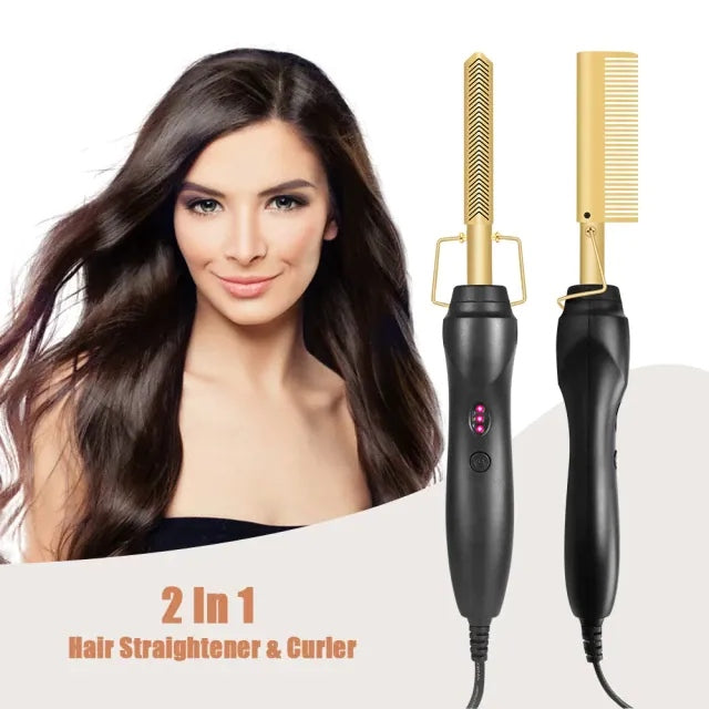 2 in 1 High Heat Hair Straightener Curler Press Comb - Tuzzut.com Qatar Online Shopping