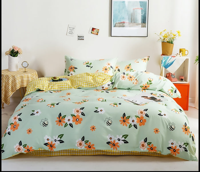 JA158-6 Cotton Double Size Bedsheet with Quilt Cover and Pillow Case 4 Pcs- Mint Green - Tuzzut.com Qatar Online Shopping