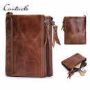 Contact's Vintage Crazy Horse Cowhide Genuine Leather Wallet Double Zipper Coin Purse - N0029 - Tuzzut.com Qatar Online Shopping