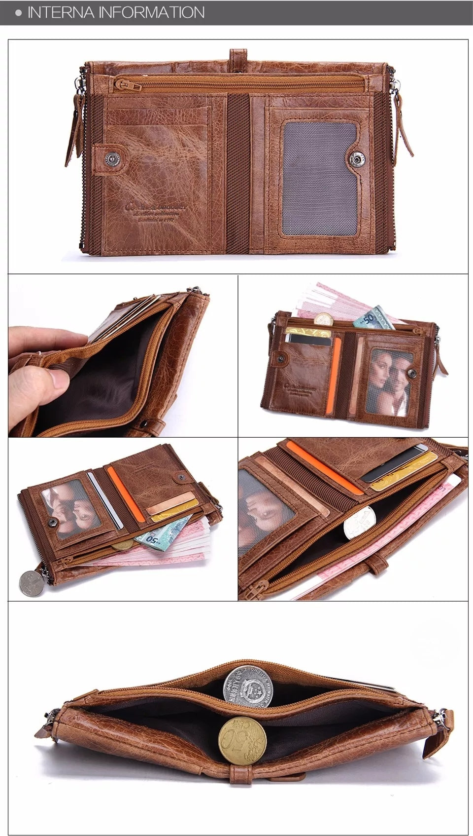 Contact's Vintage Crazy Horse Cowhide Genuine Leather Wallet N0029 Contact's Vintage Crazy Horse Cowhide Genuine Leather Wallet N0029