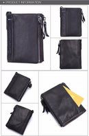Contact's Vintage Crazy Horse Cowhide Genuine Leather Wallet Double Zipper Coin Purse - N0029 - Tuzzut.com Qatar Online Shopping