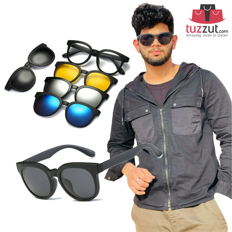 5 In 1 Magic Vision Stylish Sunglasses - Quick change Magnet Lenses 5 Different Colors Both For Men and Women - Tuzzut.com Qatar Online Shopping