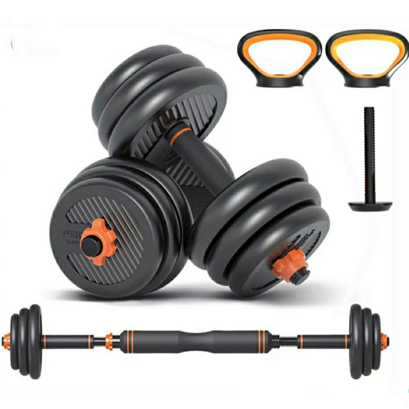 4 in 1 Adjustable 40Kg Dumbbell, Barbell, Kettlebell, Push-Up Stands Fitness Gym Home Work Out Set - TUZZUT Qatar Online Store