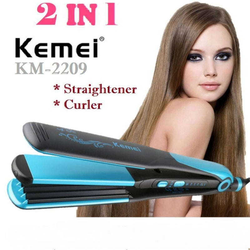 Kemei 2 in 1 Hair Straightener Curler KM-2209 - TUZZUT Qatar Online Store